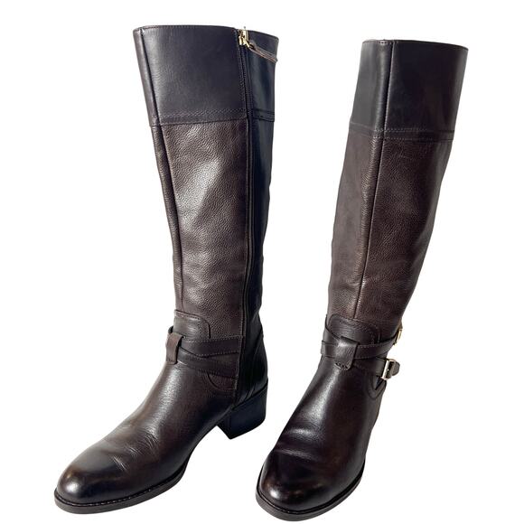 Franco Sarto Knee High Womens Size 7.5M Riding Boots Brown Leather Casual Zip Up - Picture 3 of 10
